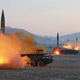 Lanzamiento de cuatro misiles desde Corea del Norte a comienzos de marzo. Foto: AP